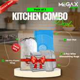 Kitchen Combo Deal Pack Of 3 | 1 Roti Mat, 100 PCS Plastic Wrap, 5 PCS Wire Rags