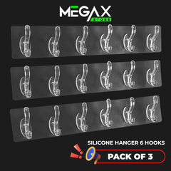 Transparent Silicon Hangor 6 Hooks (Pack of 3)