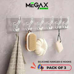 Transparent Silicon Hangor 6 Hooks (Pack of 3)