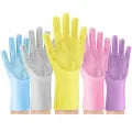 Magic Reusable Silicone Gloves with Scrubber — Heat Resistant, Reusable Dishwashing Gloves سکربر کے ساتھ جادوئی دوبارہ قابل استعمال سلیکون دستانے - حرارت سے بچنے والے، دوبارہ قابل استعمال ڈش واشنگ دستانے